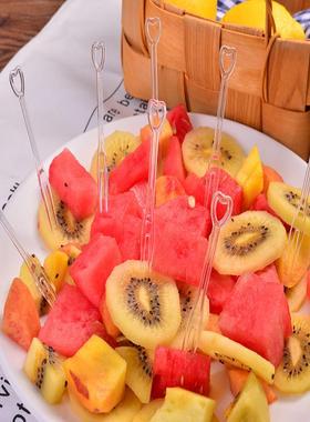 批焙发心形水果叉吃明果签一次性水果叉101234透烘蛋糕点心小二齿