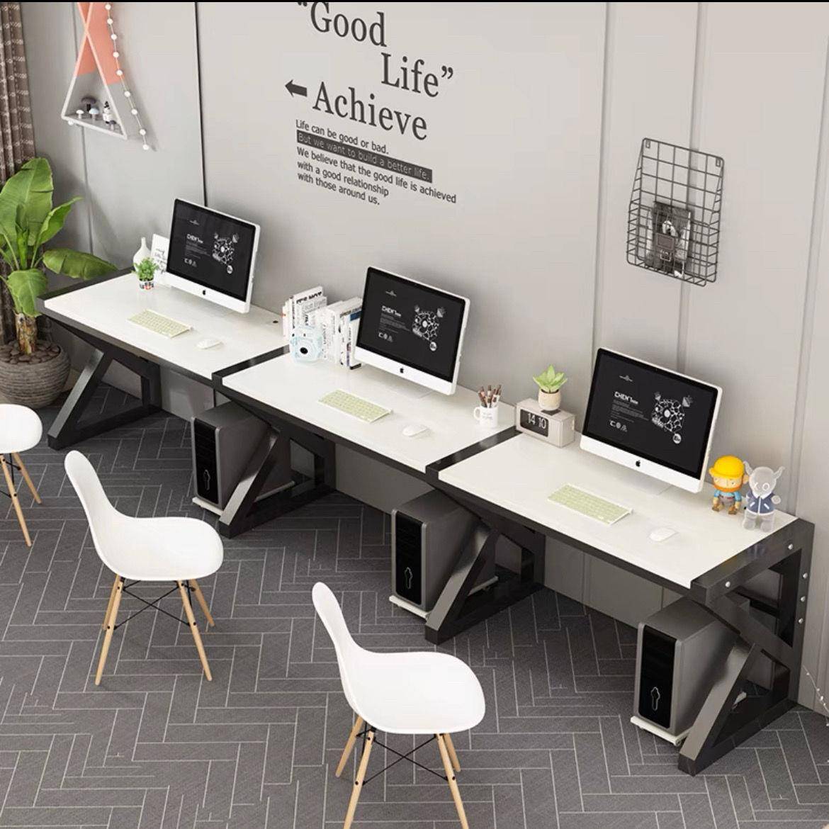 竞简用约经型学生济一体写字台三人电电脑桌台式家al123456书桌简