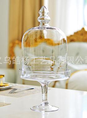 欧式HKL透明高脚玻璃糖果罐蛋糕罩糖带缸婚庆盖板房软装玻璃样摆