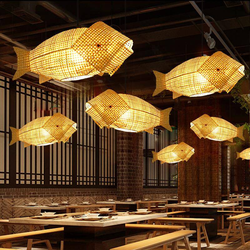 店竹10378编吊灯日笼式灯餐厅餐饮铺藤艺草帽灯罩茶室灯新式竹艺