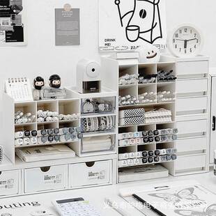 桌面笔筒收纳斜插式带抽屉多盒格儿655桌童女孩面马克笔能多功置