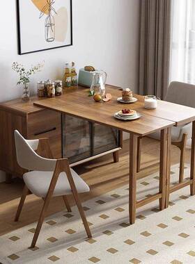 折餐桌餐边收GGY柜一体实木餐约桌椅组合长方形简饭桌靠叠墙纳柜
