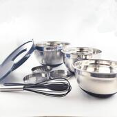 碗套装 加厚不锈钢打出蛋盆套装 口沙拉搅拌盆带406瓜刨配盖款