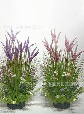 仿真狗尾巴草盆栽芦苇葱室内装饰草造景盆栽真gwnc仿绿洋植盆栽