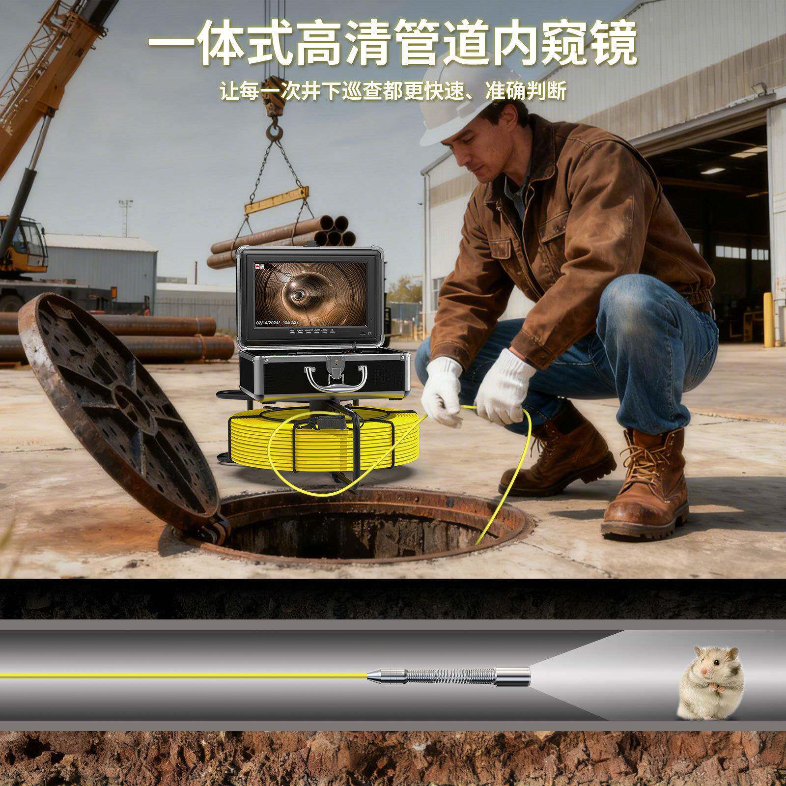 10寸维业管工道内窥镜下道计米器可视摄像WKL水机管道摄像头修设