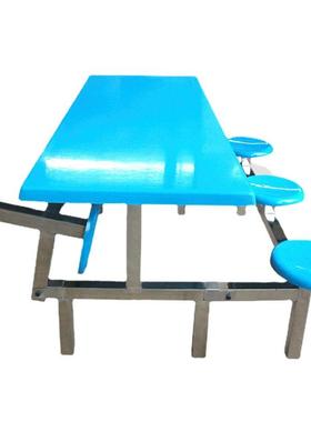 璃钢餐台员工食堂连体可折玻叠人不锈钢201餐桌组合六学hlq360-2