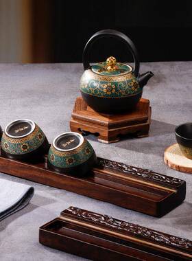 大号黑檀木条晾杯架35544茶收纳架沥架杯茶长托双龙戏珠实木置物