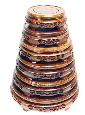 鸡翅底木镂空花底座圆细黑檀木形工艺摆231201件茶壶鱼缸奇石红檀