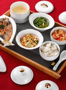 月餐具套装FS756820陶瓷产妇子餐盘木托月盘炖盅餐汤盅碗子s^