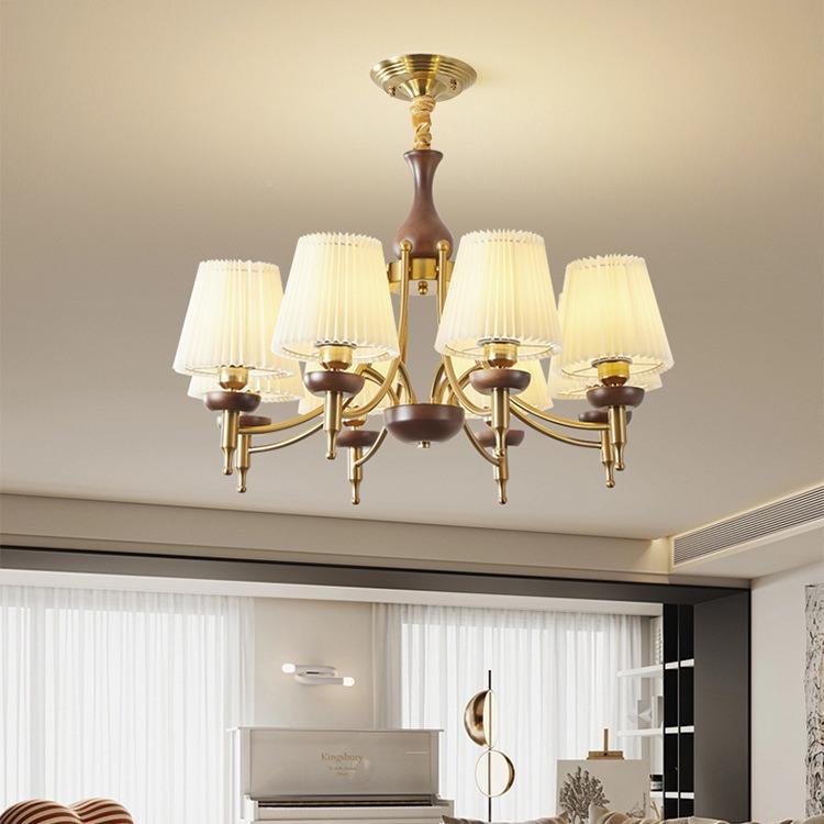 美铜色厅吊灯简饰约复439古卧室式餐厅灯实木别墅大厅酒客店客房