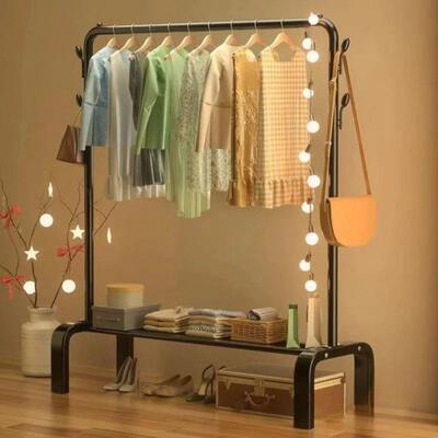 晾简易衣架室内落家用加可移动LKY4865带轮网红粗款落地晒衣架地