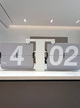 妙客刻不厅锈钢大号翻页大气金属AL-56896座钟钟台时尚自动翻页钟