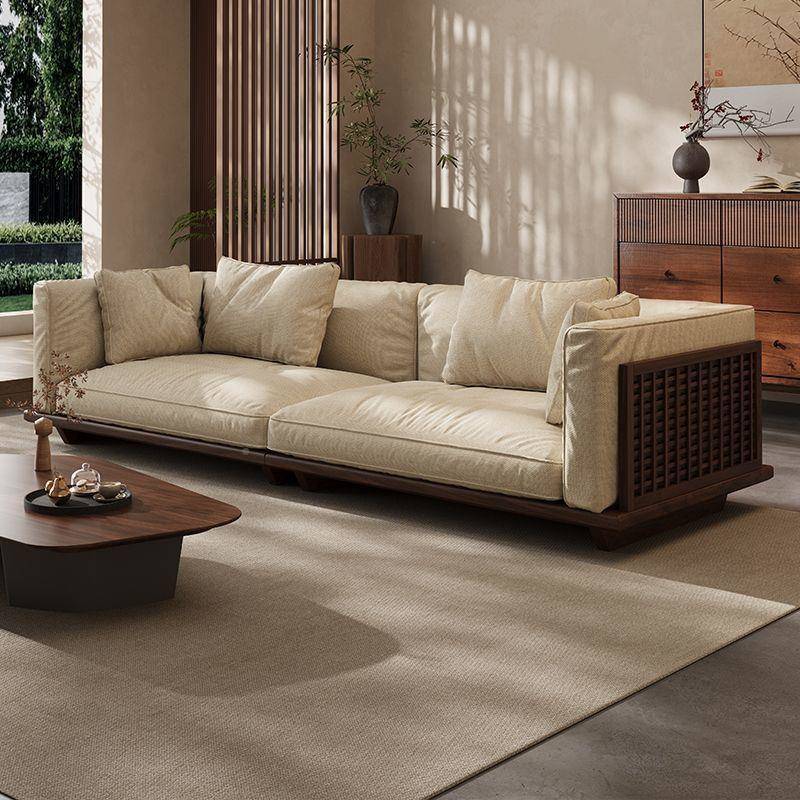 宋式美学黑胡桃小木棉实55316麻布艺沙发中式客厅直排四新人位家