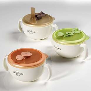 维迪熊婴幼儿辅食碗宝宝专用喝汤吸管碗迷糊杯喂水碗316L不锈钢碗