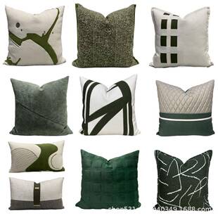 绿色系抱枕现代轻奢风抱枕样板间橄榄绿沙发抱枕套民宿床头靠枕腰