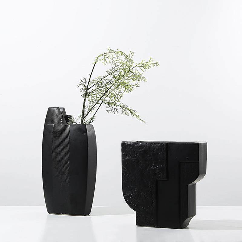 新中式简黑素烧陶色HSH瓷花瓶样板间家居件玄关客厅插花装摆饰约,橡塑材料及制品,工业陶瓷,淘宝优惠券,粉丝福利购,淘宝优惠卷