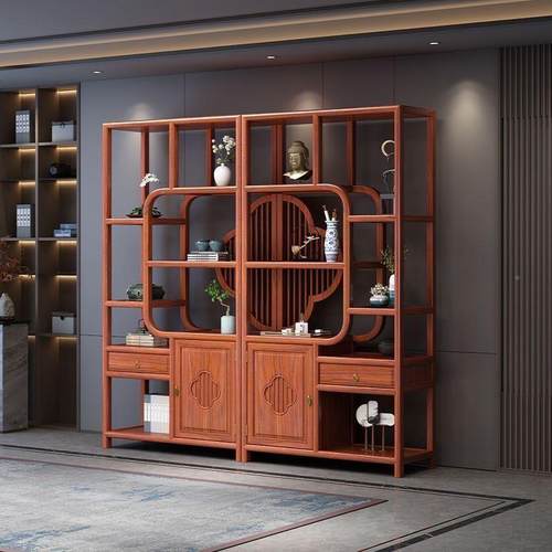 实木置博古架中式茶室物架茶展示柜客厅隔EUB断梅花新多宝阁书叶