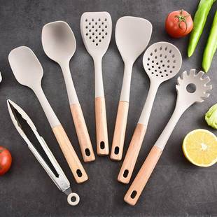 木柄AL846455硅胶厨具风件套耐高温简7约锅铲厨汤勺粉抓捞篱漏勺