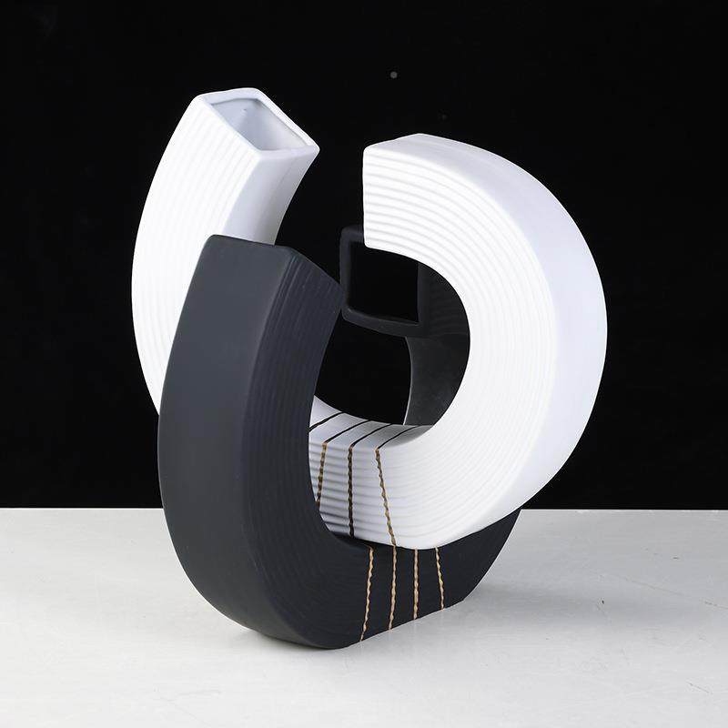 轻奢北欧黑白几何陶瓷摆件创意极简软家居艺板房术饰品样装WUG装
