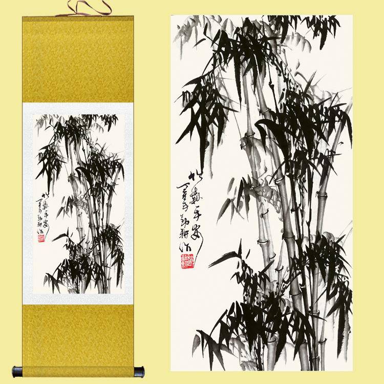 高清竖幅水墨竹子卷轴画丝绸画客厅玄关壁画书房挂画国画装裱