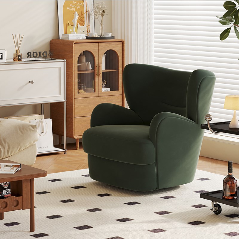 轻法式复古单人沙发椅中古风阳台小户型K旋转椅客厅卧室休闲躺椅