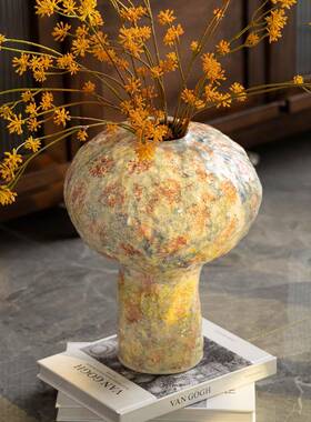 艺贝子高饰级感手工瓷花中古奶油CTB-2506风斑驳五彩艺术花器瓶客