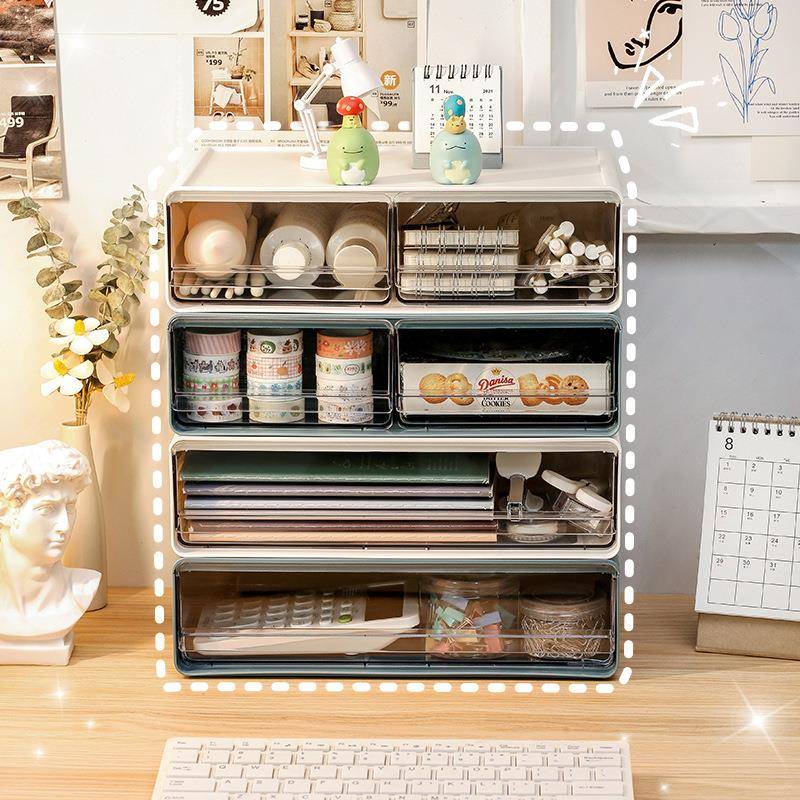 桌文面透明收纳盒抽式办件储物收纳2032柜公卧室书房叠加屉组合收