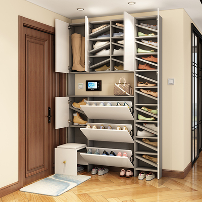 轻奢极简翻斗超薄鞋柜17cm窄换鞋坐凳一体靠O墙玄关柜入户家用门