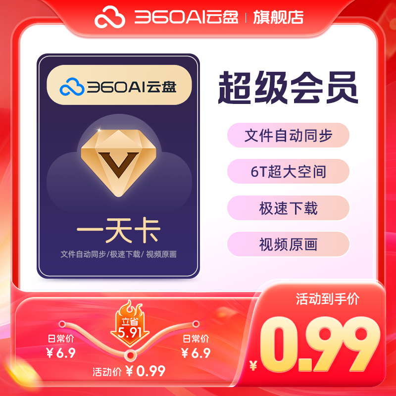 【官方直充】360AI云盘超级会员1天卡 360安全云盘 秒杀