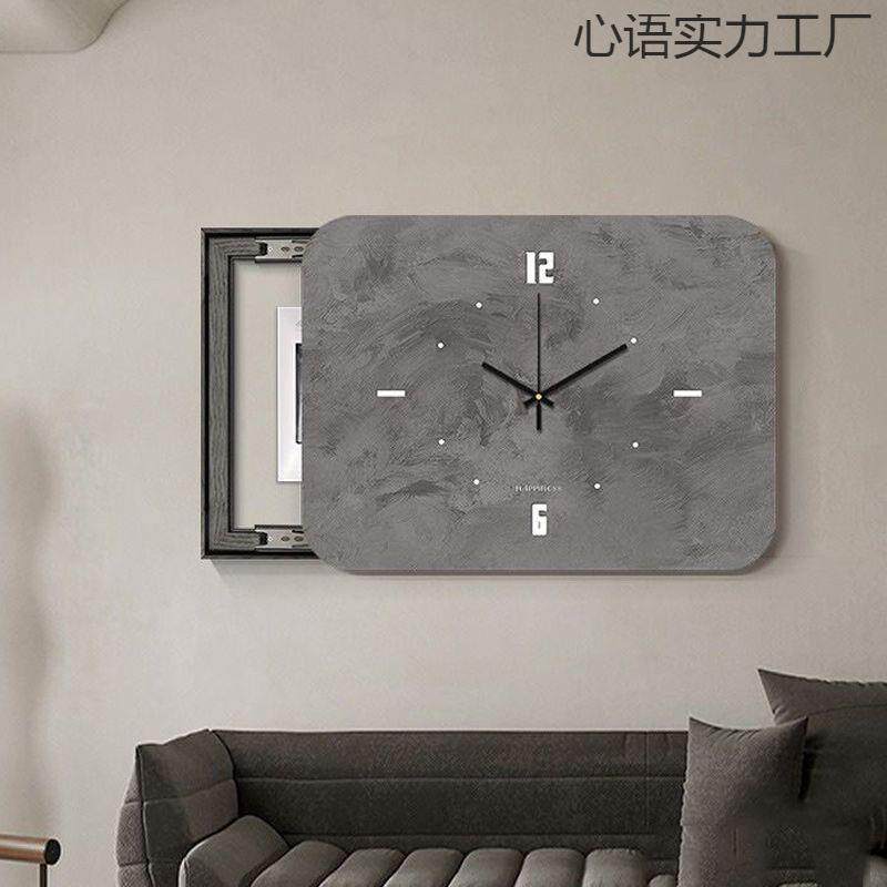 箱电闸空简约钟表挂钟打孔时钟开箱带遮挡配电箱免电表箱装饰画