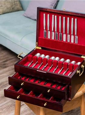 厂木制银器箱家用餐具收纳木制银器存盒三层抽储盒CY-06511屉式储
