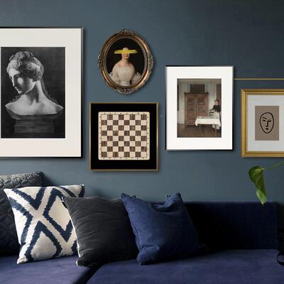 客厅欧式墙组合画沙发众合人物A090复古装饰画轻奢高档画铝金实木