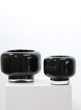 中大古风黑色约口琉璃面花瓶家居摆件简异形样板间客厅BY69桌插花