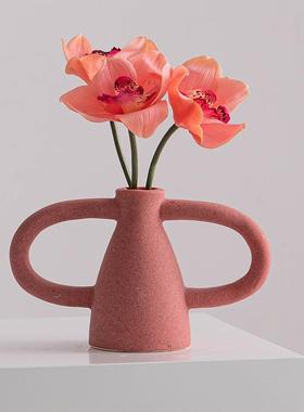 花蜀门北欧磨瓶砂PCI白色简约陶瓷装饰干客鲜花花厅插花玄关摆件