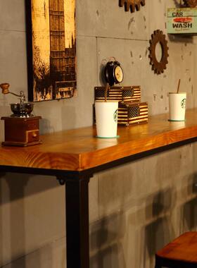 美式实吧台桌高37195脚木吧墙店台桌椅组合酒吧奶茶咖啡厅休闲长