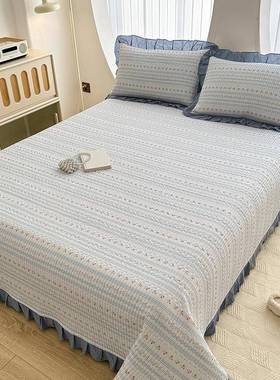 全棉床盖40支斜榻纹床夹棉绗缝花边榻米床盖四季通用lj防滑单品