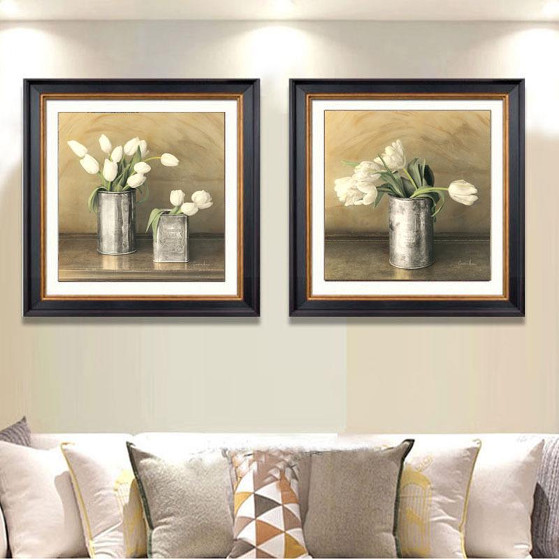 美式客厅PDP餐廊饭厅卧室装饰金画厅画郁香简美玄关过道走花卉挂