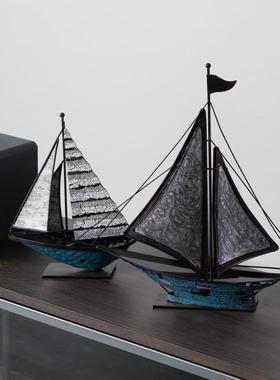 北欧铁公艺帆做船摆件办室办公客桌书架厅电视柜家居装饰品乡ZVP