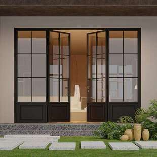 法式复古老钢门四扇对开阳台室外双开门老铁门铁艺门双开门玻璃门