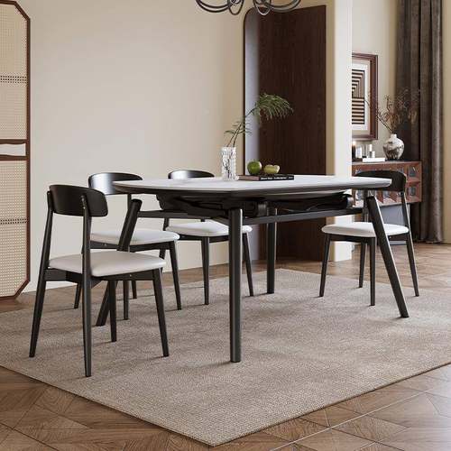 岩板伸缩餐椅桌组现代2810#普简代约家用小户型现简约全实木合折