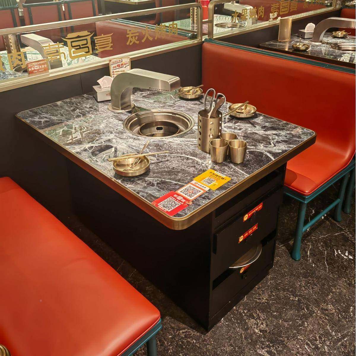 无烟净化烤用肉桌子板商电磁炉一体餐厅大石岩烧烤桌理椅组合594,商业/办公家具,火锅桌,淘宝优惠券,粉丝福利购,淘宝优惠卷