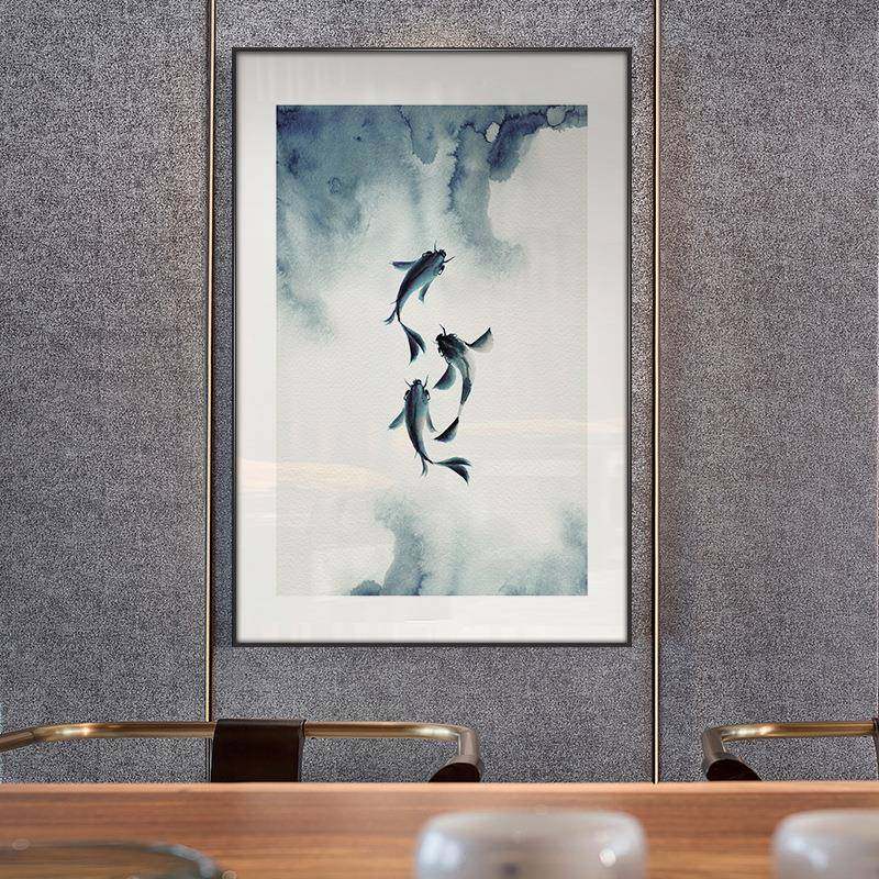 酒大新中式水墨装饰画店客厅沙发背景墙堂画禅意游墨鱼挂画kk113,家居饰品,现代装饰画,淘宝优惠券,粉丝福利购,淘宝优惠卷
