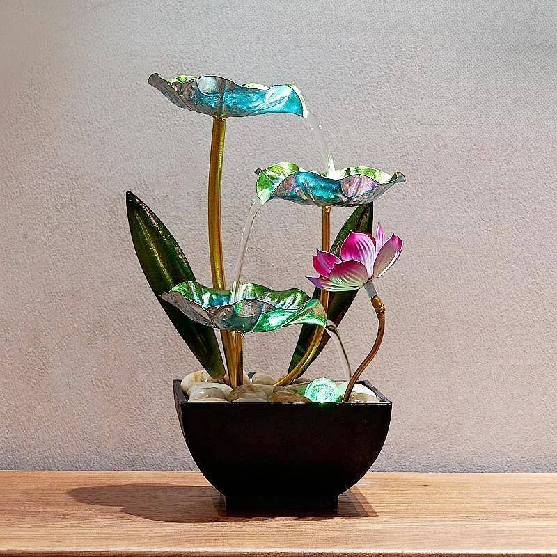 新款中式流水摆XHD饰件家用客厅荷小型循环花加湿财办公茶桌装生