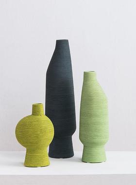 绿拉丝陶瓷花瓶手花工彩绘LSLS-081创意处器样板间客厅色售楼前台