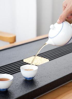 家XGS天然乌金石茶盘整夫块排水小号茶海用礼品火烧石头茶盘大功