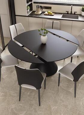 黑色旋代转VYS伸缩意圆式桌轻奢小户型方两用圆桌现餐桌家用餐简