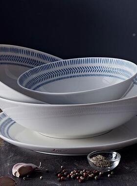 D道尔顿ED列汤系盘创意陶瓷浮R雕沙拉碗灰色线条绽放餐碗UNT汤盘