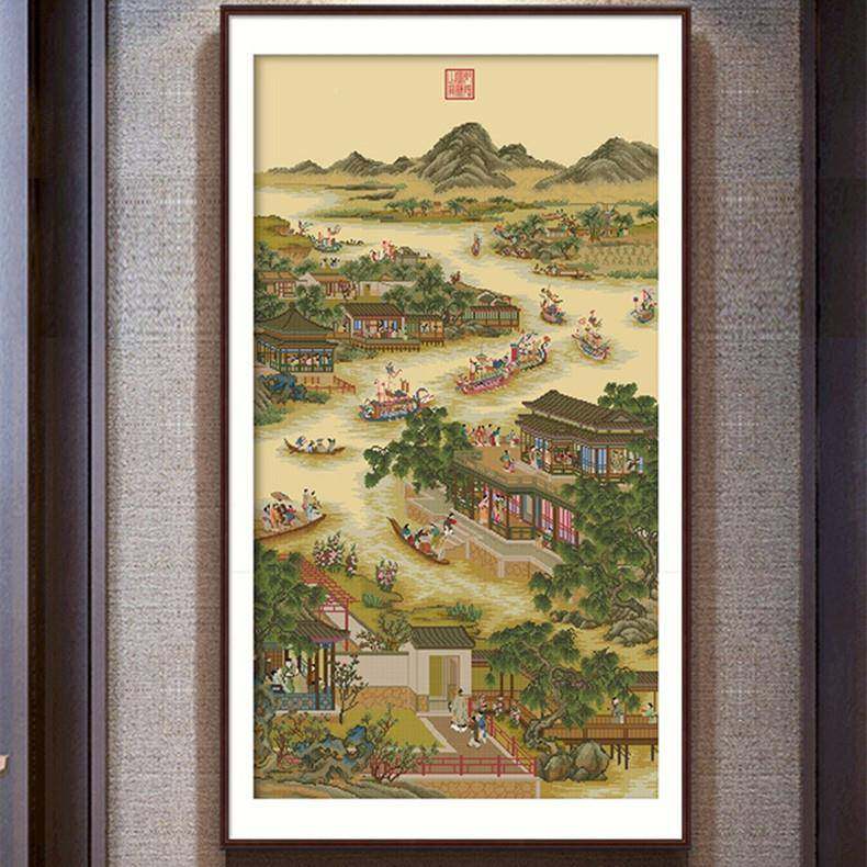 2022新款传十字绣雍正十二月中式风厅手工线绣客故宫竖版DCI景世