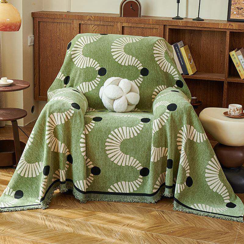 中古风绿色单人发盖布级感沙发高MS-45巾椅一整张沙全盖套罩沙发