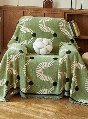 中古风绿色单人发盖布级感沙发高MS-45巾椅一整张沙全盖套罩沙发